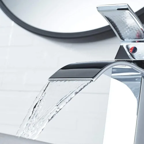 Miniatura 5 de VOTON Grifo de Fregadero de Recipiente Cromado Moderno Alto Cascada Grifo de Lavabo de Baño de Una Sola Manija Grifo de Baño de 1 Orificio Grifo