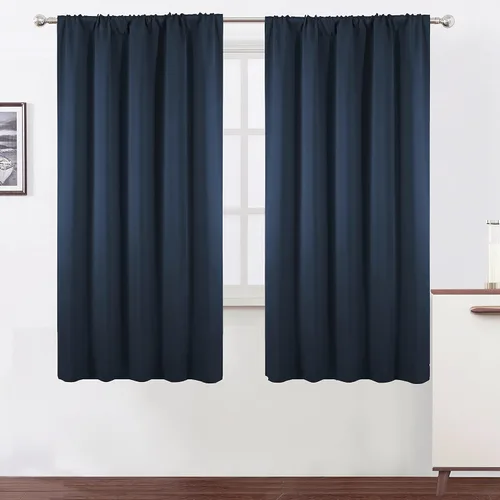 Miniatura 79 de LEMOMO Cortinas opacas negras para cocina, 42 x 45 pulgadas, juego de 2 paneles de cortinas opacas con bolsillo para cortinero para ventana pequeña