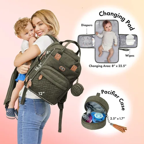 Miniatura 2 de Dikaslon Mochila para pañales con cambiador portátil, funda para chupete y correas para cochecito, bolsas de bebé unisex grandes para niños y niñas