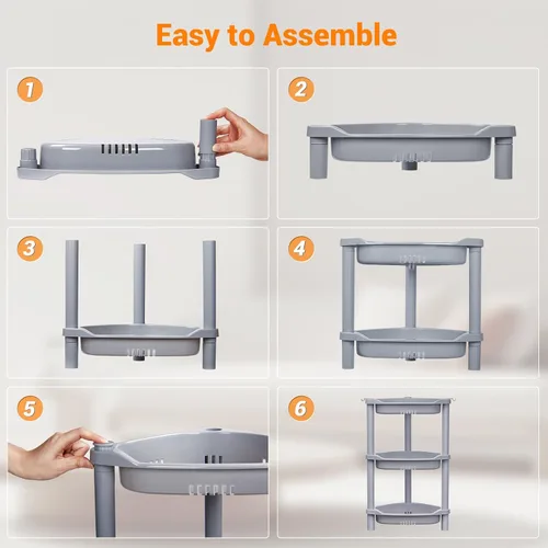 Miniatura 7 de ELYKEN Organizador de Ducha de 3 Niveles Estante Esquinero, 14.4 x 11.2 x 22.4 pulgadas, resistente al óxido, soportes de estante de ducha de Gris