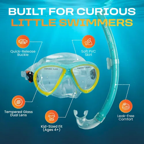 Miniatura 6 de Hawaii Divers Guppy Kids Snorkel Combo - Mask and Snorkel Set Ages 4+, Swimming Goggles Tempered Glass Lens, Snorkel mask Quick-Release Buckle