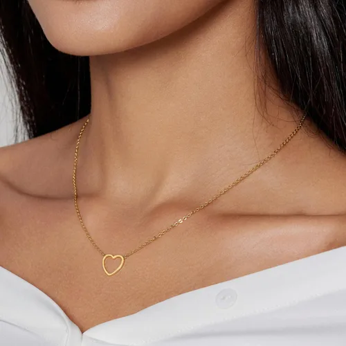 Miniatura 4 de Zeffy - Lindo collar de corazón chapado en plataoro de 18 quilates, collar de cadena con dije de corazón pequeño para mujer, joyas delicadas de oro
