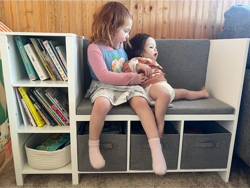 Miniatura 7 de UTEX Banco de lectura para niños con estantería, estantería para niños y organizador de almacenamiento con cojín de asiento, banco de lectura