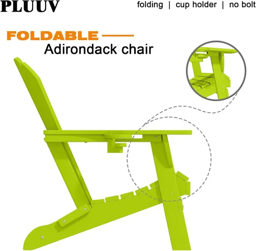 Miniatura 4 de Silla plegable Adirondack con portavasos, juego de 2, sillas de plástico HDPE para exteriores, resistentes a la intemperie, aspecto de madera real