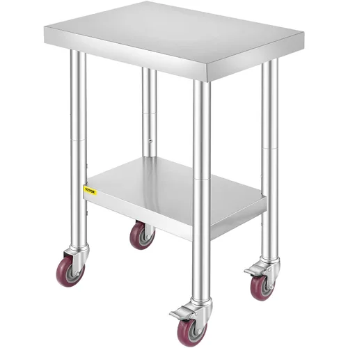 Miniatura 22 de Vevor Mesa de trabajo de acero inoxidable con ruedas de 24 x 12 x 32 pulgadas, mesa de preparación con 4 ruedas, mesa de trabajo resistente