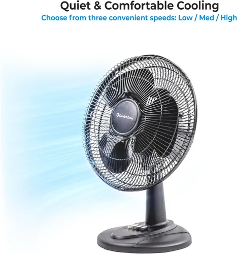 Miniatura 7 de Comfort Zone - Ventilador de mesa oscilante con inclinación ajustable, controles convenientes de botón de presión, silencioso, de 12 pulgadas, 3