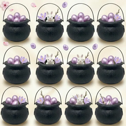 Miniatura 31 de PMU Caldero de Pascua de 8 pulgadas, 6 unidades, caldero de plástico verde, decoración de Pascua para decoración del hogar y fiesta