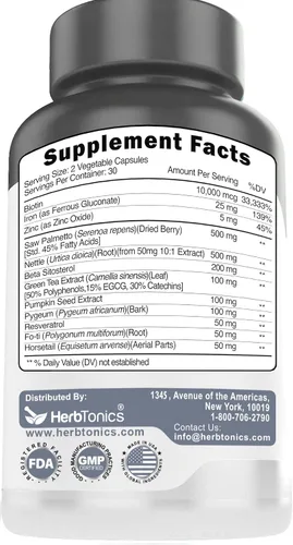 Miniatura 8 de Vitaminas para el crecimiento del cabello para mujeres y hombres Bloqueador DHT con palma enana americana y 10000 mcg de biotina, suplemento
