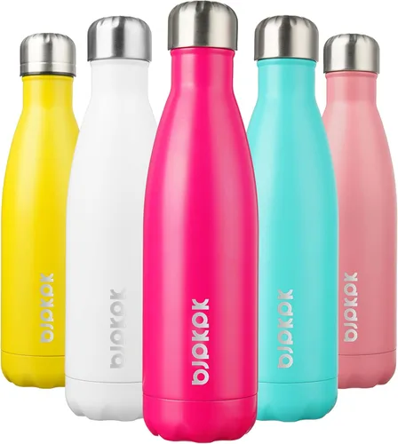 Miniatura 51 de BJPKPK Botellas de agua de acero inoxidable con aislamiento de 17 onzas, mantiene el frío y el calor, brillante oro rosa Oro rosa brillante