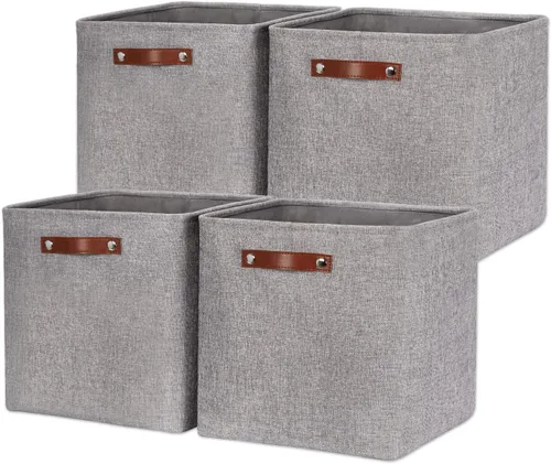 Miniatura 11 de HNZIGE Cestas de almacenamiento de 13 x 13 x 13 pulgadas (paquete de 4) cubos grandes de tela para estantes, cubos de almacenamiento para regalo