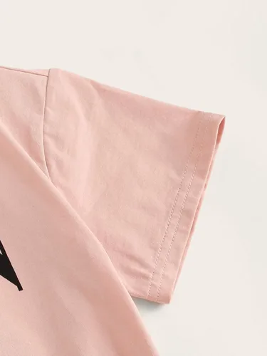 Miniatura 3 de Floerns Conjunto de 2 piezas de camiseta corta y leggings de manga corta con estampado de letras para niñas