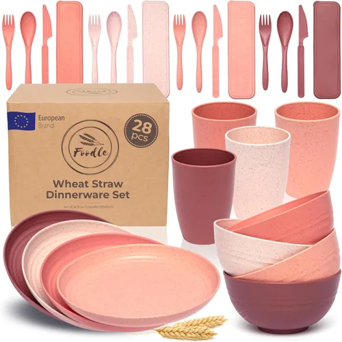 Miniatura 14 de FOODLE Juego de vajilla de paja de trigo, sin BPA y probado con seguridad, platos irrompibles, aptos para microondas y lavavajillas, para picnic