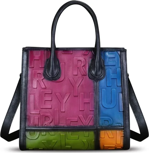 Miniatura 3 de Bolso de cuero genuino para mujer, bolso de cuero en relieve, bolso de mano con asa superior, bolso cruzado de trabajo
