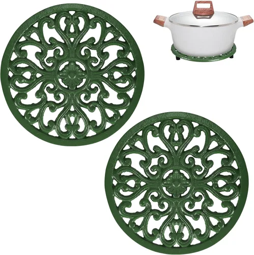 Miniatura 16 de Sumnacon 2 salvamanteles redondos de hierro fundido – Salvamanteles de hierro resistentes al calor de 8 pulgadas para platos calientes, tetera, Negro