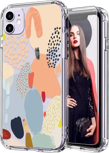 ICEDIO - Funda para iPhone 11 con protector de pantalla, transparente y con patrones de dibujos de múltiples colores, para niñas y mujeres, a prueba