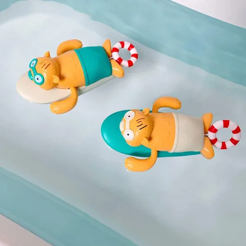 Miniatura 6 de Pull String Baby Bath Toy Pull & Go Beaver Lindo Castor de surf Castor de natación Castor Windup Reloj Juguete de bañera para niños pequeños (azul)