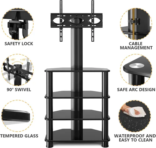 Miniatura 4 de TAVR Furniture Soporte de TV con componentes multimedia de 4 niveles con estante de audio giratorio y soporte ajustable en altura, soporte de TV