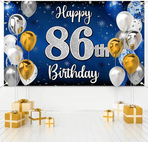 Miniatura 317 de Decoración de feliz cumpleaños 35, globo azul y plateado de 35 años, cartel grande de telón de fondo de cumpleaños, suministros para fiesta de 35th
