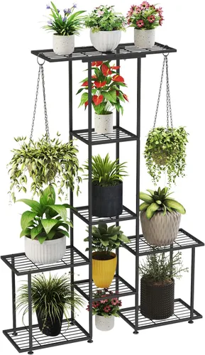 Soporte para Plantas de Interior y Exterior, Estante Colgante Alto de Metal de 6 Niveles para Varias Plantas de Flores, Soporte Grande y Resistente