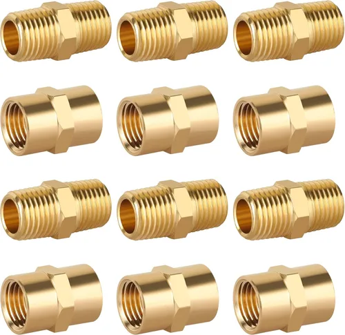 KOOTANS 12 piezas de accesorios de tubería de latón, boquilla hexagonal NPT, acoplamiento, tubo macho NPT de 1/4 pulgadas x 1/4 pulgadas, juego de
