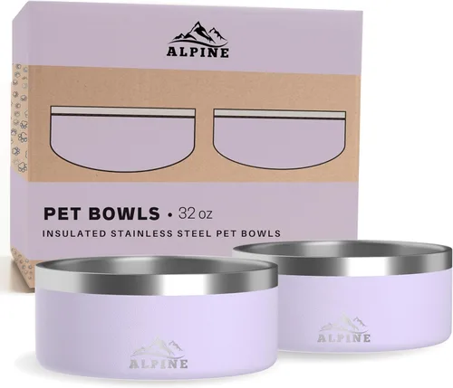 Miniatura 15 de Alpine Juego de 2 cuencos de acero inoxidable para perros, antideslizantes, cuenco de metal para mascotas para alimentos y agua, aislamiento de Azul
