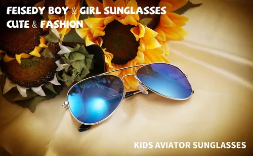 Miniatura 7 de FEISEDY Lentes de sol clásicos para niños y niñas, lentes de sol piloto reflectantes con marco de metal, para bebés de 3 a 16 años, B2786