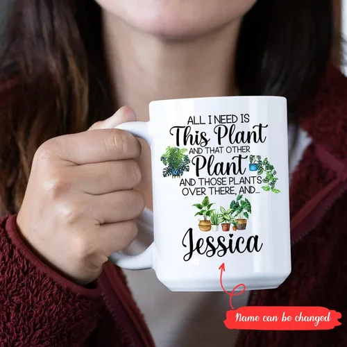 Miniatura 2 de Regalos personalizados para jardineros, taza de jardín con la frase "All I Need Is This Plant", taza de café para jardineros, taza para amantes