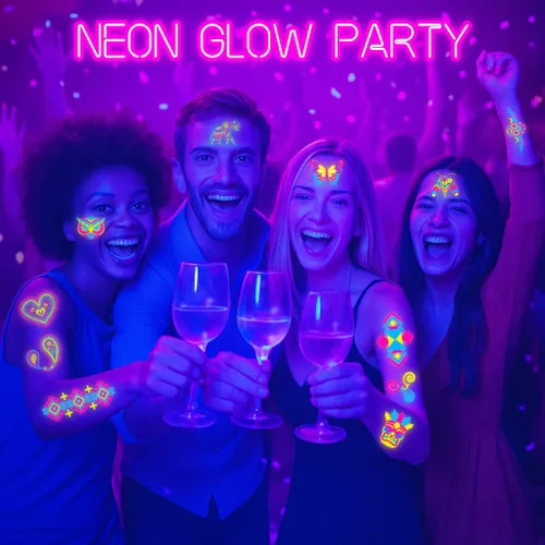 Miniatura 6 de 180 tatuajes temporales precortados tribales que brillan en la oscuridad para adolescentes y adultos Luz negra neón brillante UV para cumpleaños