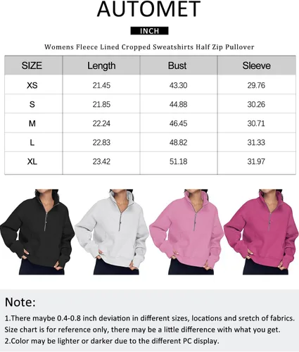 Miniatura 6 de AUTOMET Womens Sweatshirts Half Zip Cropped Pullover Fleece Quarter Zipper Hoodies Fall outfits Clothes Thumb Hole