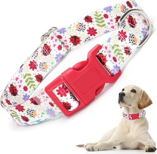 Miniatura 16 de Collar para Perras con Flores Rojas, Collar Lindo para Perras con Hebilla de Liberación Rápida y Collar Cómodo Ajustable para Mascotas para Perros