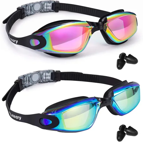 Keary Paquete de 2 gafas de natación antivaho para adultos, jóvenes y niños mayores de 6 años, gafas de triatlón impermeables contra los rayos UV