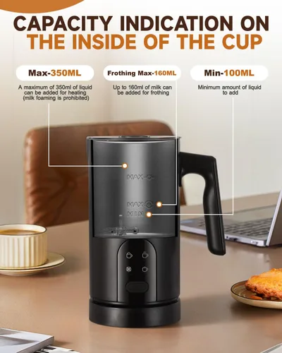 Miniatura 2 de Espumador de leche eléctrico, espumador de leche automático 4 en 1 y vaporizador de 11.8 onzas, máquina de espuma fría y caliente, calentador