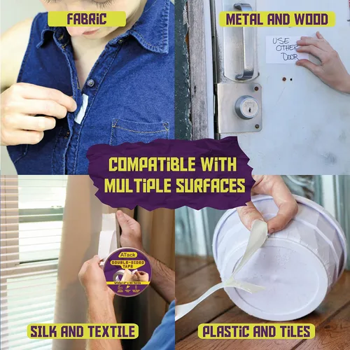 Miniatura 7 de ATack Cinta de doble cara blanca, 2 pulgadas x 10 yardas, cinta de tela de pared autoadhesiva de doble cara resistente para plantillas de madera