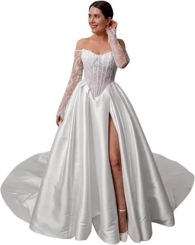 Miniatura 39 de Vestido de novia formal sin tirantes con encaje, largo de sirena para mujer 2019 WD162