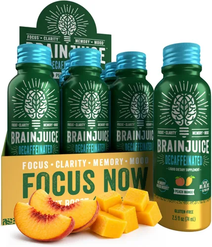 Miniatura 8 de BrainJuice Disparo de apoyo cerebral, suplemento sin gluten para energía y concentración, bebidas saludables con Alpha GPC, vitamina B, 2.5 onzas