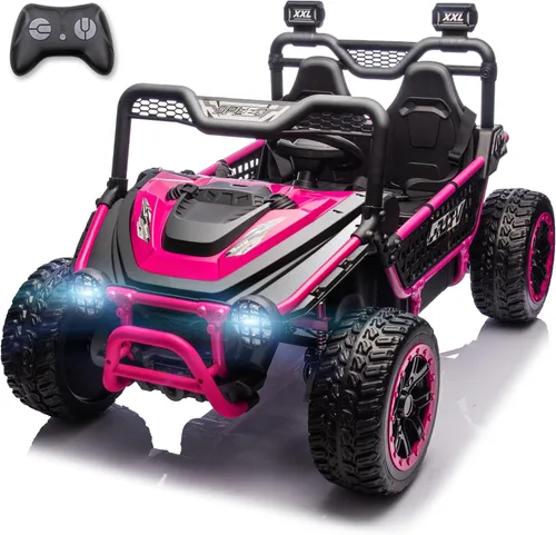 Juguete XXL de 24 V, 7 Ah, 2 plazas, para niños grandes, con control remoto 4WD UTV para niños con asiento de 22 pulgadas, luces LED, reproductor de