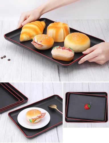 Miniatura 8 de JapanBargain 4126, bandejas de plástico lacado japonés, bandeja versátil para Bento, cena, té, mesa de café, otomana, TV y uso de mayordomo