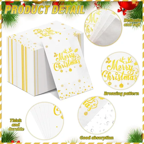Miniatura 3 de 100 servilletas de papel desechables, servilletas de papel de cóctel, toallas de mano para cena de Navidad, decoración y suministros de fiesta