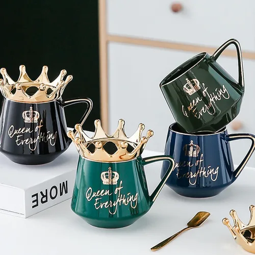 Miniatura 8 de Arawat Queen of Everything - Taza con tapa, taza negra dulce con corona de café, taza de 12 onzas, regalo con cuchara y posavasos, taza de té