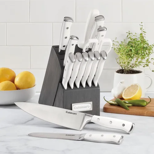 Miniatura 3 de Cuisinart - Juego de 15 cuchillos con bloque, acero inoxidable de alto carbono, remache triple forjado, blanco/gris carbón C77WTR-15PCG