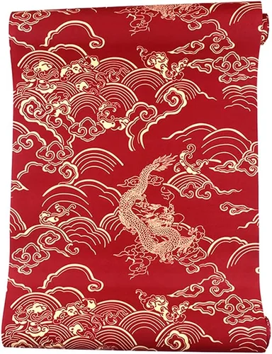 Miniatura 4 de Q QIHANG Papel pintado de estilo rojo chino Patrón de dragón clásico Zen Hotel Restaurante Sala de estar Nubes auspiciosas Fondo de TV Fondo