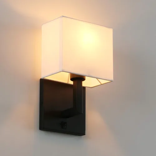 Miniatura 10 de PERMO Lámpara de pared individual con acabado cromado con pantallas textiles blancas y botón de interruptor de encendido/apagado, pequeñas lámparas