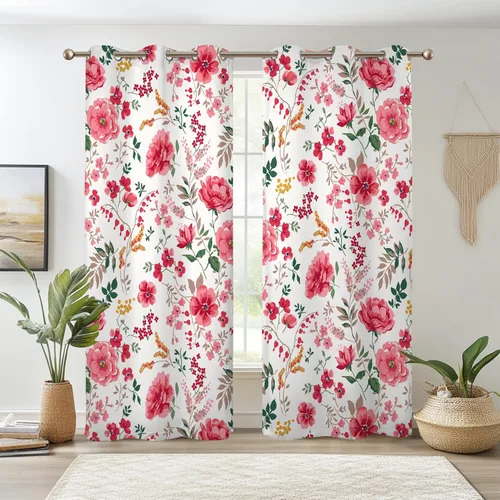 Miniatura 14 de Renaiss - Cortinas opacas florales boho, cortinas de ventana con aislamiento térmico y estampado de flores y plantas bohemias para dormitorio