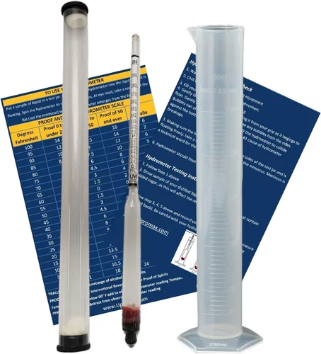 Hydrometer 0-200 Proof & Tralle Alcohol Meter - Juego de destilación con caja y tarro de prueba de licor a prueba de alcohol alcohol Moonshine