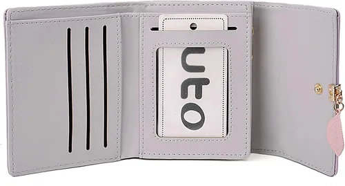 Miniatura 178 de UTO - Cartera pequeña RFID de piel sintética con dije de hoja, cierre de cremallera y tarjetero.