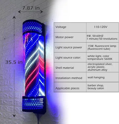 Miniatura 5 de Luz LED giratoria colorida de 35.4 pulgadas, poste de peluquería, postes de peluquería al aire libre, letreros de barbería para barbería, luz