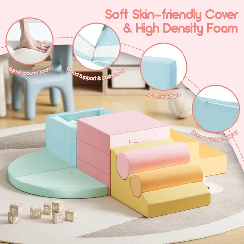 Miniatura 5 de smilesun 12 bloques de escalada de espuma para niños pequeños con pozo de pelotas, juego de gimnasio seguro y suave, bloques de espuma para el área