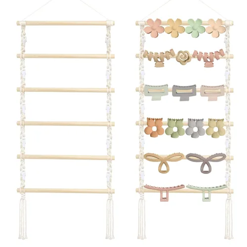 Organizador de pinzas para el cabello, soporte colgante de macramé para el cabello y almacenamiento para niñas, colgador de clips de garra para el