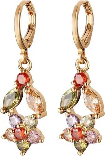 HZMAN Crystal Flower Earring for Women Girls 14K Rose Gold Plated Hypoallergenic Dangle Drop Earrings Dainty Party Wedding Cubic Zirconia Earrings