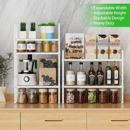 Miniatura 6 de Estante de almacenamiento expandible apilable para cocina, baño, despensa, armario de especias, encimera, escritorio de oficina en casa, resistente